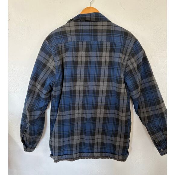 Carhartt Shirt Jacket Plaid Sherpa Lined Medium Blue Gray Outdoors Workwear - Picture 2 of 6